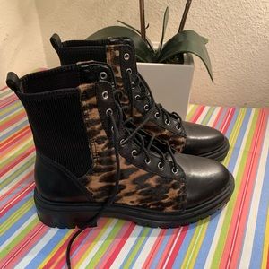 Vince Camuto leopard combat boots